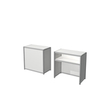Aluminum frame counter with melamine infill and white flush countertop