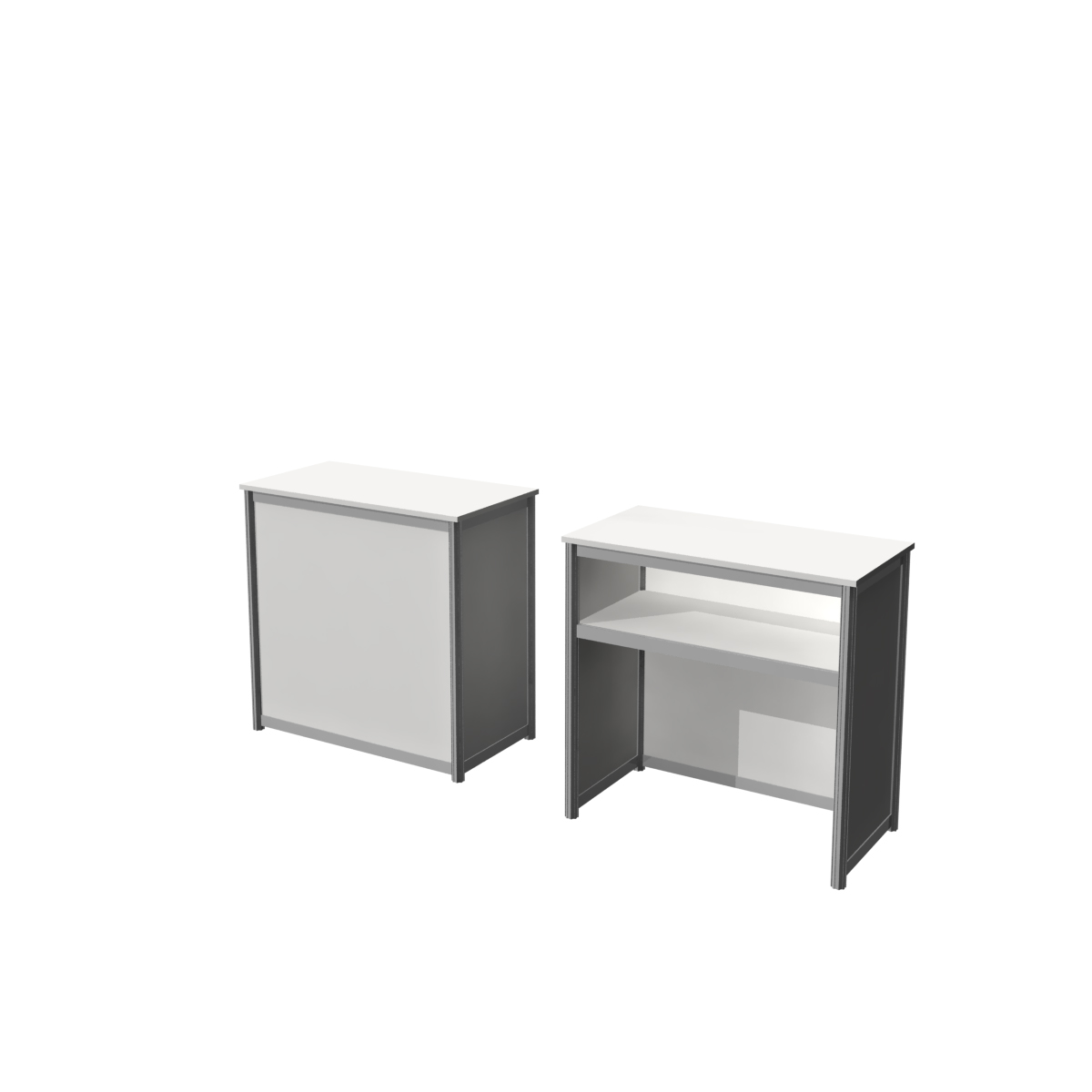 Aluminum frame counter with melamine infill and overhanging countertop - White