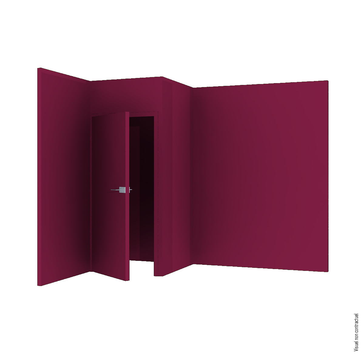 Corner storage cabinet in solid-color textile covered partitioning - Bordeaux