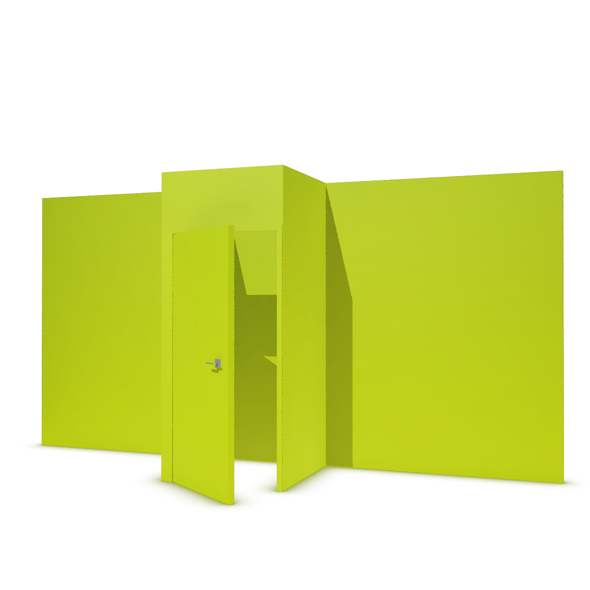 Storage cabinet on the back partition in solid-color textile covered partition - Lemongrass